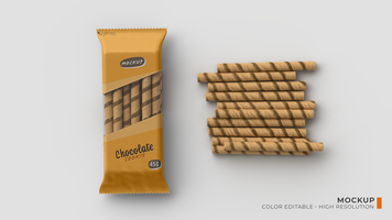 Mockup of a transparent plastic package for a chocolate-filled cookie in a scene with various cookies psd