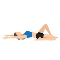 Woman doing Reclining Hero Pose Variation Hands On Thights or Supta Virasana Variation. vector