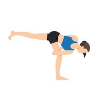 Woman doing Bound Revolved Half Moon Pose or addha Parivritta Ardha Chandrasana. vector