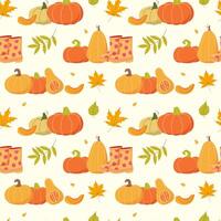 Autumn background with pumpkins and leaves vector