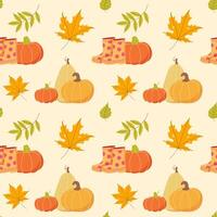 Autumn seamless pattern with pumpkins and leaves vector