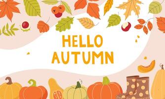 Hello autumn concept. Autumn background, postcard vector
