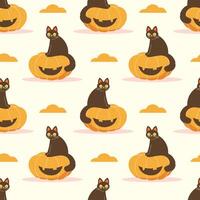 cat and pumpkin pattern. Cute festive background vector
