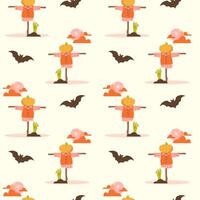 Halloween scarecrow background. Seamless pattern with a scarecrow, a bat vector