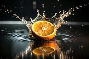 Orange splashes isolated on background photo