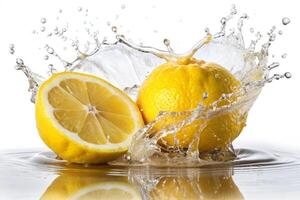 Lemon splashes on white background photo