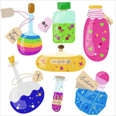 Colorful Magic Potion Bottles Collection