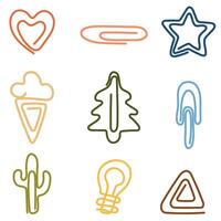 Set of Paper Clips in Fun Shapes Christmas Tree, Ice Cream, Star, Heart, Cactus, Light Bulb vector