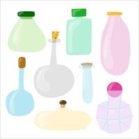 Set of Multi-Colored Glass Bottles with Corks, Clip Art for Stickers and Crafts vector