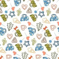Seamless Background with Office Paper Clips, Binders, and Buttons for Creative Stationery Designs vector