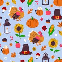 Seamless pattern of thanksgiving day items. graphics. vector