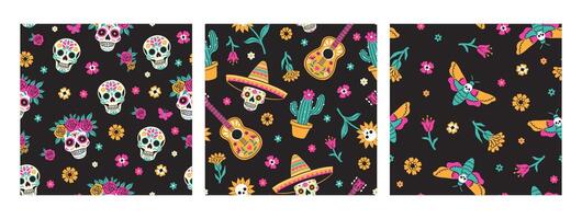 Set of seamless patterns day of the dead. graphics. vector