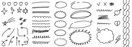 Hand drawn set of line highlighting brushes. Doodle style speech bubble cloud. Hand drawn design elements. illustration vector