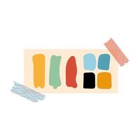 Paint sampler. A sheet of paper with different colours of paint. Palette. Flat style illustration on white background. vector