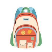 School bag. Kids backpack with lemon pins in flat style on white background. vector