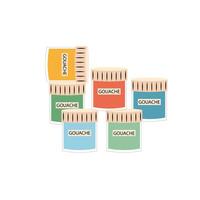 Set of coloured paint bottles for painting. Gouache paints. Materials for drawing in a flat style on a white background. vector