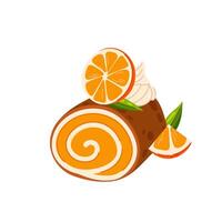 Sweet roll with cream and orange. Orange flavored dessert or pie in flat style. vector