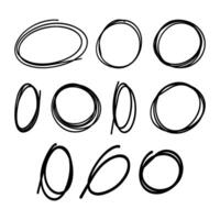 Hand drawing sketch circles set. Element for highlighting important notes and text. Doodle line drawn. Round scribble frames. vector