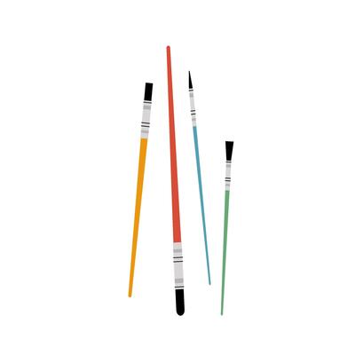 Paintbrushes. Set of brushes for different creativity and hobbies. Flat style illustration on white background.