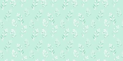 Pastel mint green pattern with abstract tiny branches, little flowers buds. Creative small floral stems with drops, dots, spots seamless light print. hand drawing. Simple ornament vector