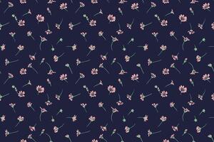 Seamless pattern with tiny wild flowers and small buds. Abstract artistic floral simple print on a black background. hand drawing sketch. Design for fashion, fabric, wallpaper, textiles,. vector