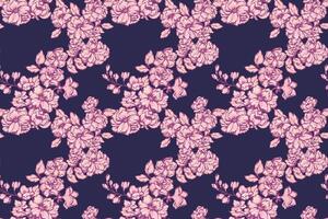 Burgundy pattern with abstract artistic florals stems in a many kinds blooming wild flowers intertwined in a seamless print on a dark background. hand drawing illustration. Design vector