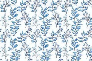 Abstract artistic shapes leaf stems, unique berries on branch. Creative blue botanical contemporary seamless print on a white background. hand drawing illustration. Designs for fabric vector