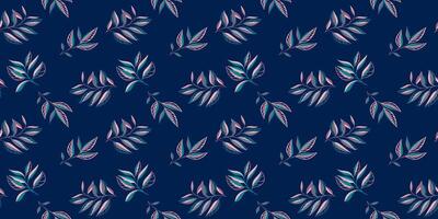 Tiny abstract shape branches leaves scattered randomly on a seamless pattern. Creative tropical botanical print on a dark turquoise background. hand drawing sketch. Design for fashion, fabric vector