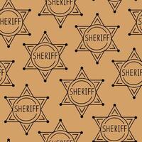 Seamless pattern with sheriff badge star. Hand drawn illustration. vector