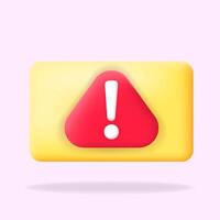 minimal 3d icon of a caution alert, Warning Icon. Exclamation Mark vector