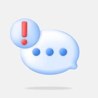 minimal 3d icon of bubble chat with notification exclamation mark vector