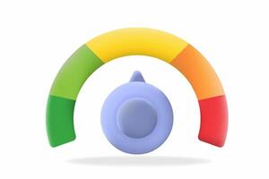 3D gauge illustration with a green-to-red color gradient, indicating performance or status levels. Ideal for dashboards, analytics, and monitoring tools vector