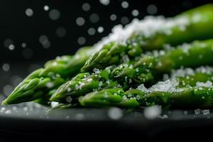 Intense Close Up Shot of Asparagus Covered in Salt Crystals photo