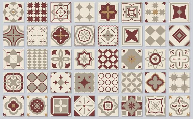 Collection of seamless geometric mosaic patterns - trendy tile textures. Decorative ornamental color antique backgrounds. repeatable tileable prints