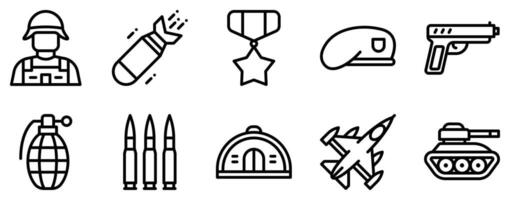 Military Icon Set Tactical Line Style Collection for Defense and Strategy vector