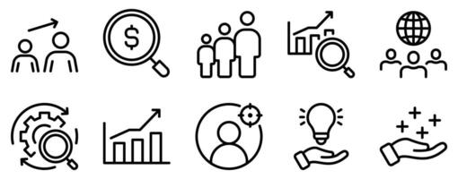 Market Research Icon Set Insightful Line Style Collection for Business Analysis vector