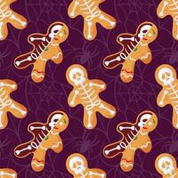 Seamless gingerbread skeleton pattern created especially for Halloween celebrations. illustration for cafe, menu, wallpaper, fabric, wrapping, background vector