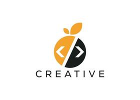 Minimal and professional orange and coding logo design template vector