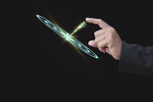 Targeting business concept. Businessman hold virtual target icons for business objective. Strategic planning for business growth and target customer group. set up business objective target goal. photo