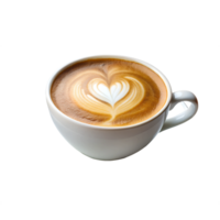 Close up white coffee cup with heart shape latte art isolated on a transparent background png
