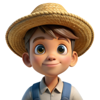 3d render style of a farm boy with straw hat isolated on a transparent background png