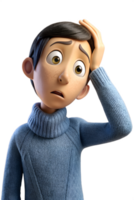 3d render of a person with a puzzled expression, eyebrows knitted together, one hand scratching their head png