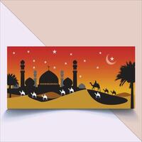 Man riding camel in desert night vector
