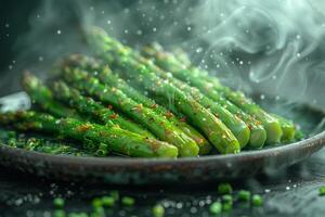 Elegant Asparagus Dish with Salmon on Plate Close-up High Resolution photo