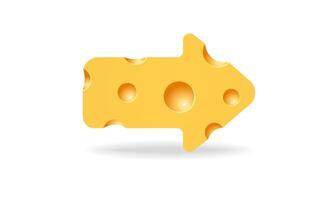 Cheese icon in shape of arrow with shadow on white background. Cheese texture in realistic style illustration. vector