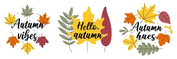 Autumn set of hand written phrases. Slogan collection of fall season. Colorful flat design. vector