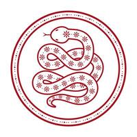 Doodle Chinese Snake, Symbol of 2025 New Year. Zodiac sign of the snake in circle with Asian elements. vector