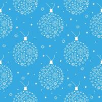 Christmas doodle seamless pattern with balls and snowflakes on blue background. New year backdrop. Wrapping paper for Christmas presents vector