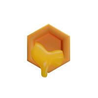 3d render hexagon cell honeycomb. Textures gold mosaic with liquid bee honey. Nature yellow comb with nectar. illustration in cartoon style. Abstract shape with syrup. Eco sweet product wax vector