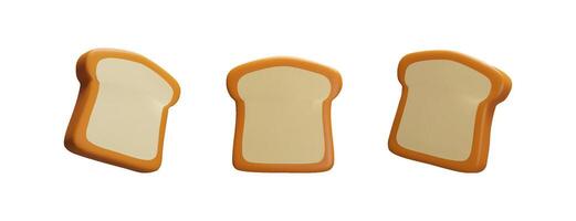 3d rendering set slice of bread. collection of cartoon style illustration. Bakery shop, supermarket ads, lunch menu. Wheat grain flour, cereal ingredient. Tasty bake snack with crust product vector